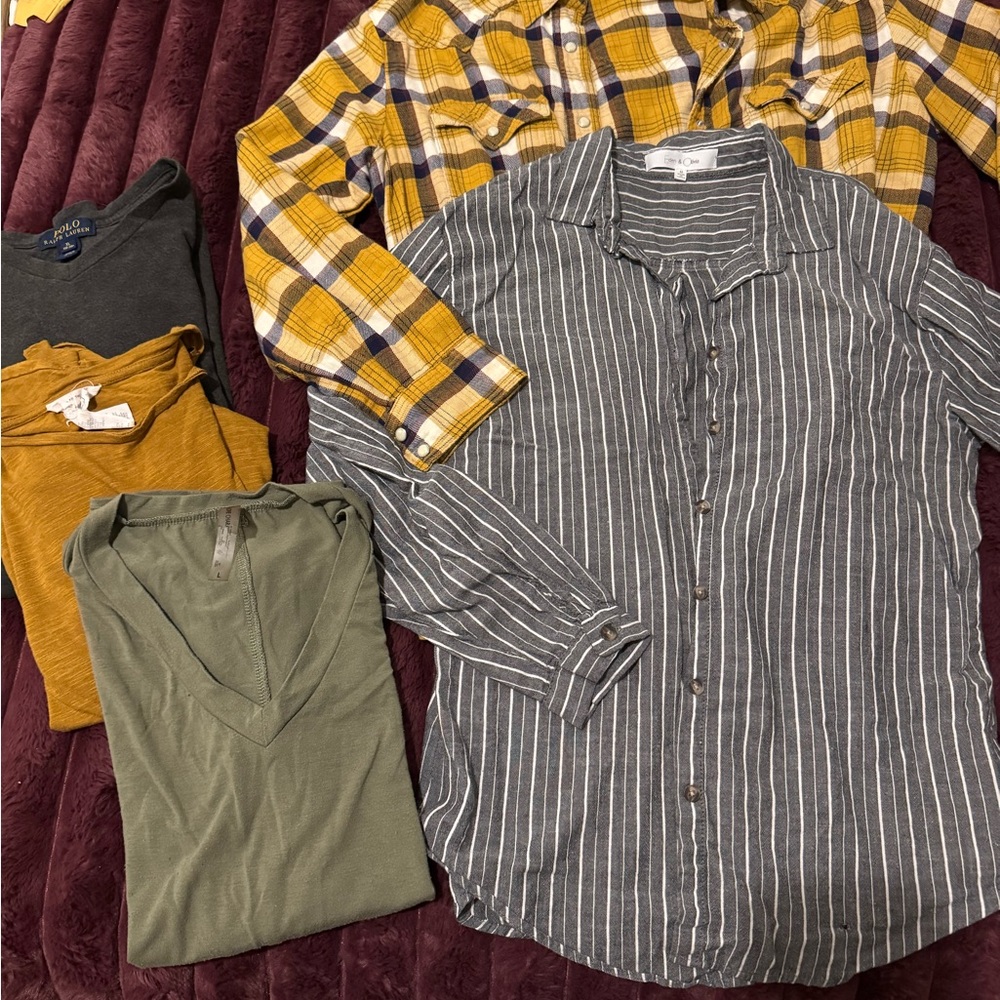 Striped Button-Up Shirt and Plaid Shirt Bundle